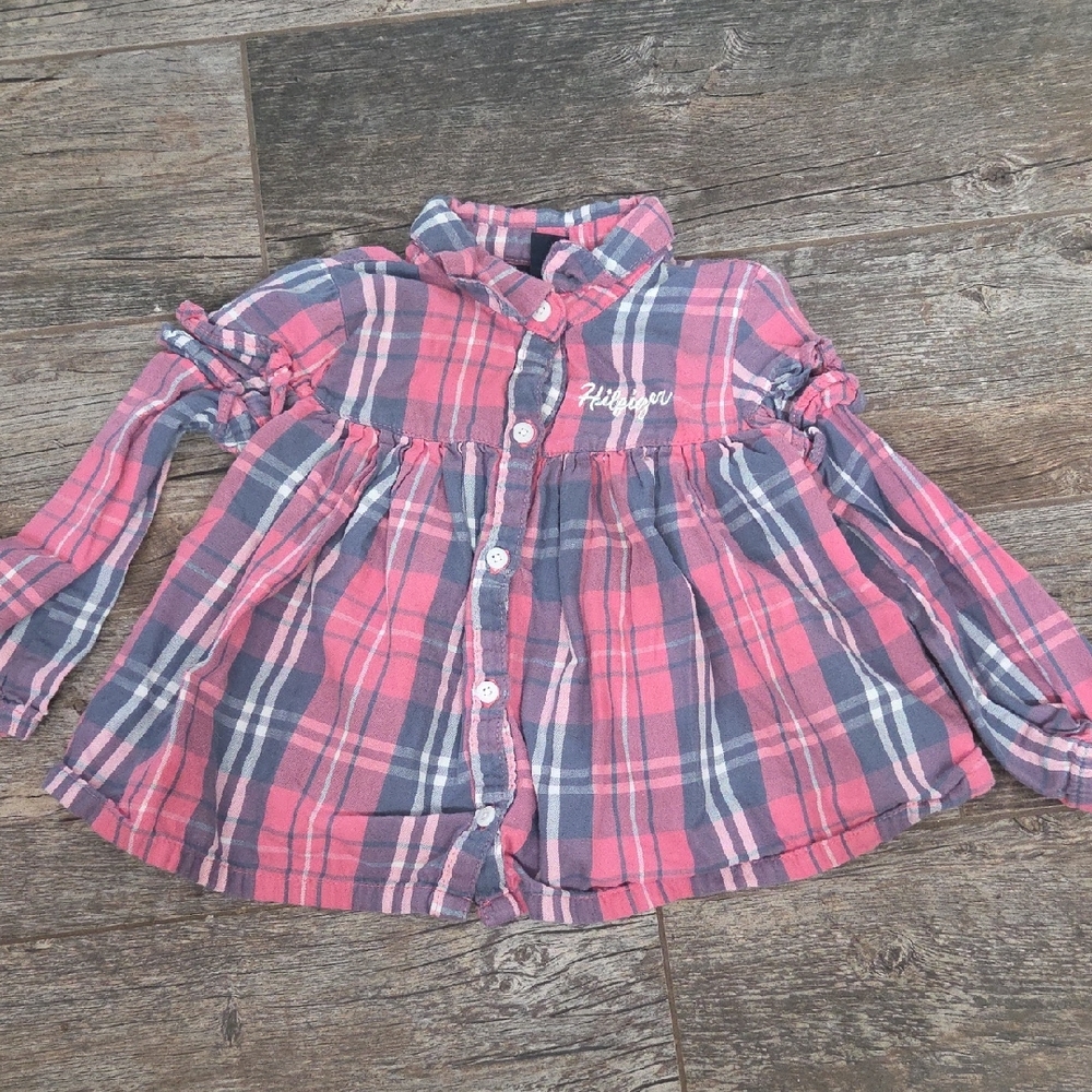 Tommy Hilfiger Kids Pink and Gray Plaid Button-Down Shirt